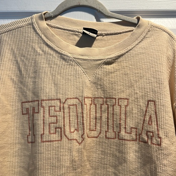 Chicka-D Tequila Tan Corded Boxy Crop Sweatshirt Top S - Picture 3 of 7